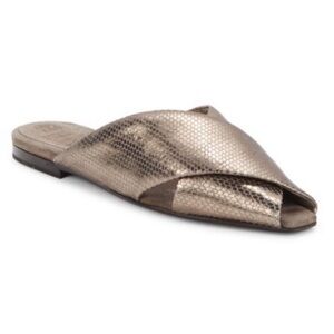 BRUNELLO CUCHINELLI Metallic Snake-print Crisscross
Slide Sandals